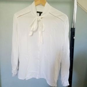 Banana Republic Tie Neck White Button Down Shirt